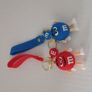 M&M'S Red and Blue Good Luck Keychains Bag Charms set of 2